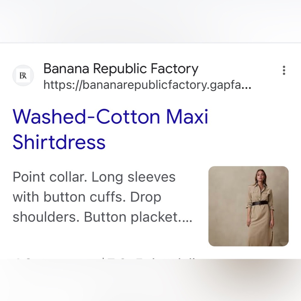 Banana. Republic Washed Cotton Maxi Shirtdress.  New with Tags. Size XS.